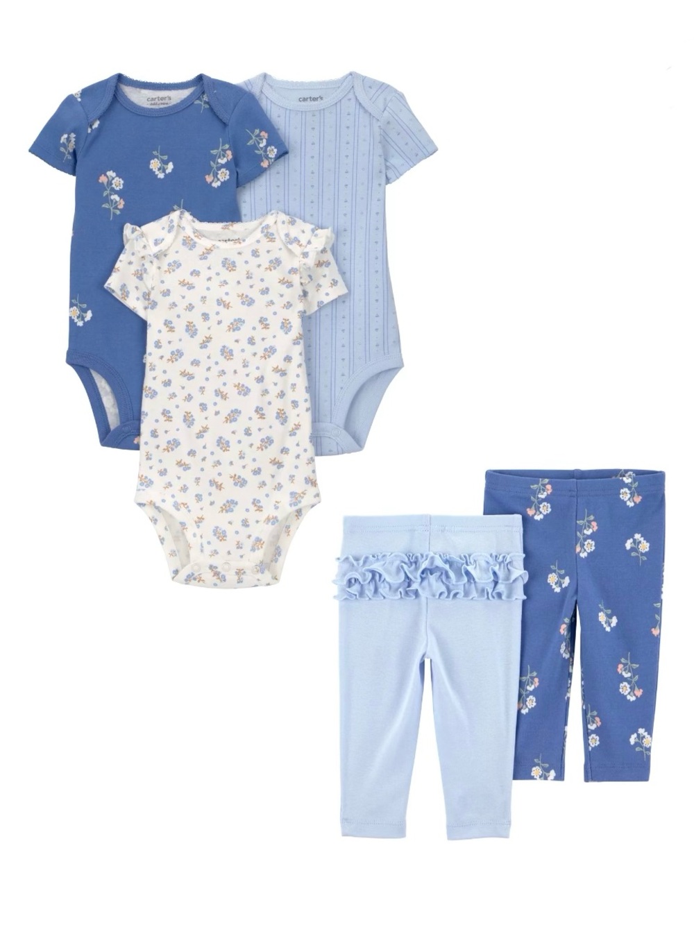 Carter's Blue & White Floral Bodysuit and Ruffle Legging Set